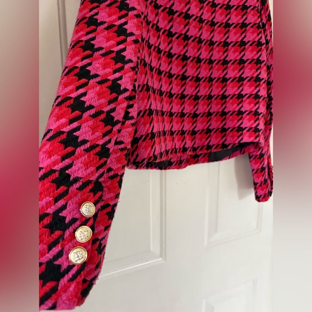 SHEIN Pink Black Houndstooth Blazer Lady Jacket Size S/M - Picture 14 of 16